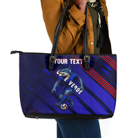 Personalized Cape Verde Soccer Leather Tote Bag Shark Mascot Football Player Striped Pattern