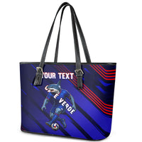 Personalized Cape Verde Soccer Leather Tote Bag Shark Mascot Football Player Striped Pattern