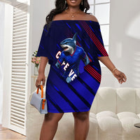 Personalized Cape Verde Soccer Off Shoulder Short Dress Shark Mascot Football Player Striped Pattern