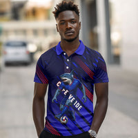 Personalized Cape Verde Soccer Polo Shirt Shark Mascot Football Player Striped Pattern