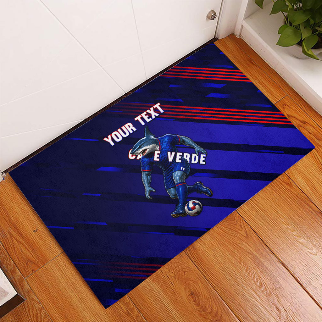Personalized Cape Verde Soccer Rubber Doormat Shark Mascot Football Player Striped Pattern