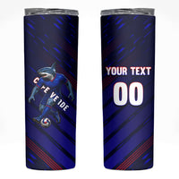 Personalized Cape Verde Soccer Skinny Tumbler Shark Mascot Football Player Striped Pattern