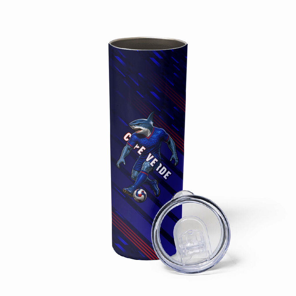 Personalized Cape Verde Soccer Skinny Tumbler Shark Mascot Football Player Striped Pattern