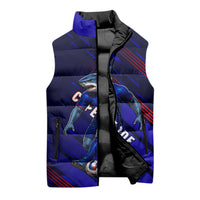 Personalized Cape Verde Soccer Sleeveless Puffer Jacket Shark Mascot Football Player Striped Pattern