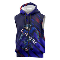 Personalized Cape Verde Soccer Sleeveless Zip Hoodie Shark Mascot Football Player Striped Pattern