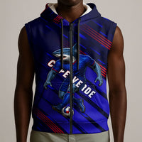 Personalized Cape Verde Soccer Sleeveless Zip Hoodie Shark Mascot Football Player Striped Pattern