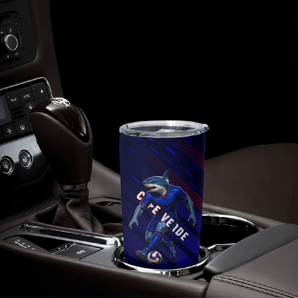 Personalized Cape Verde Soccer Tumbler Cup Shark Mascot Football Player Striped Pattern