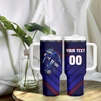 Personalized Cape Verde Soccer Tumbler With Handle Shark Mascot Football Player Striped Pattern