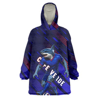 Personalized Cape Verde Soccer Wearable Blanket Hoodie Shark Mascot Football Player Striped Pattern