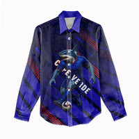 Personalized Cape Verde Soccer Women Casual Shirt Shark Mascot Football Player Striped Pattern