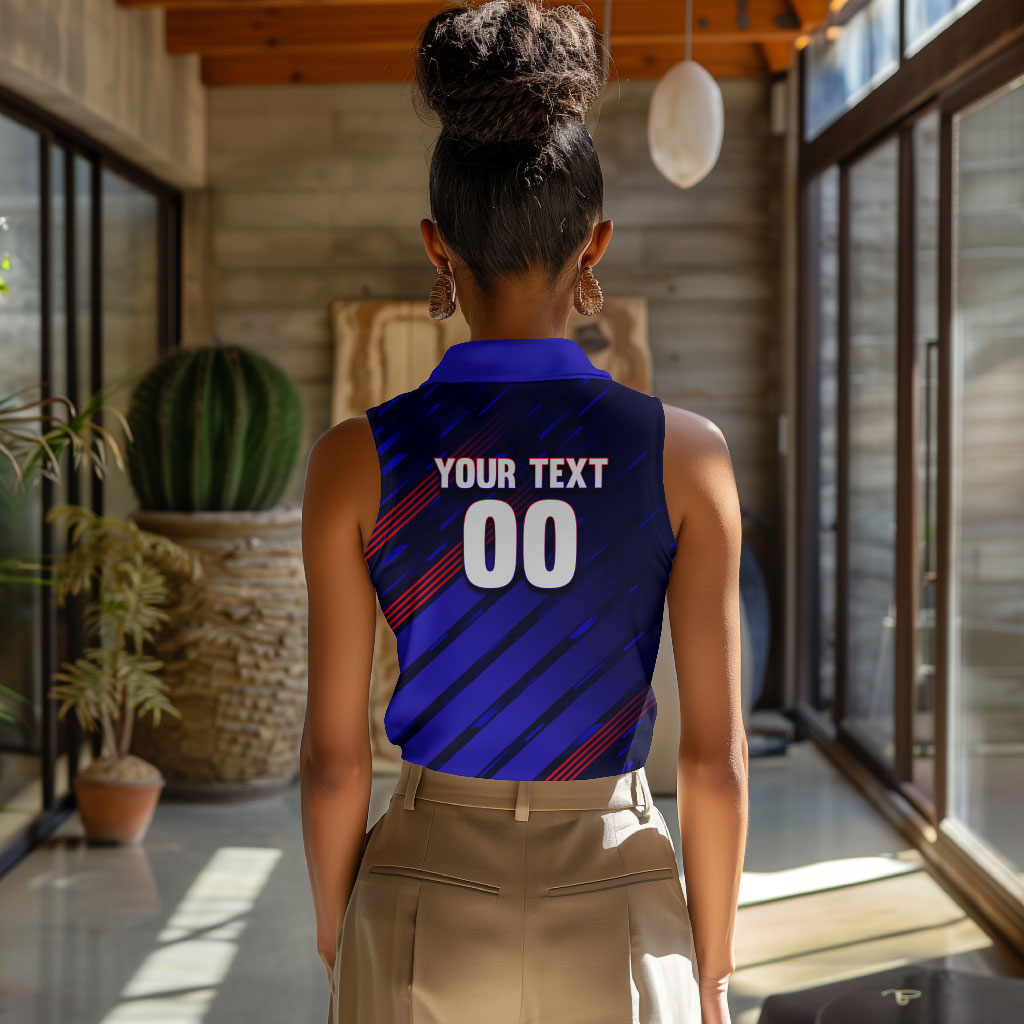 Personalized Cape Verde Soccer Women Sleeveless Polo Shirt Shark Mascot Football Player Striped Pattern