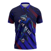 Personalized Cape Verde Soccer Zipper Polo Shirt Shark Mascot Football Player Striped Pattern