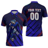 Personalized Cape Verde Soccer Zipper Polo Shirt Shark Mascot Football Player Striped Pattern