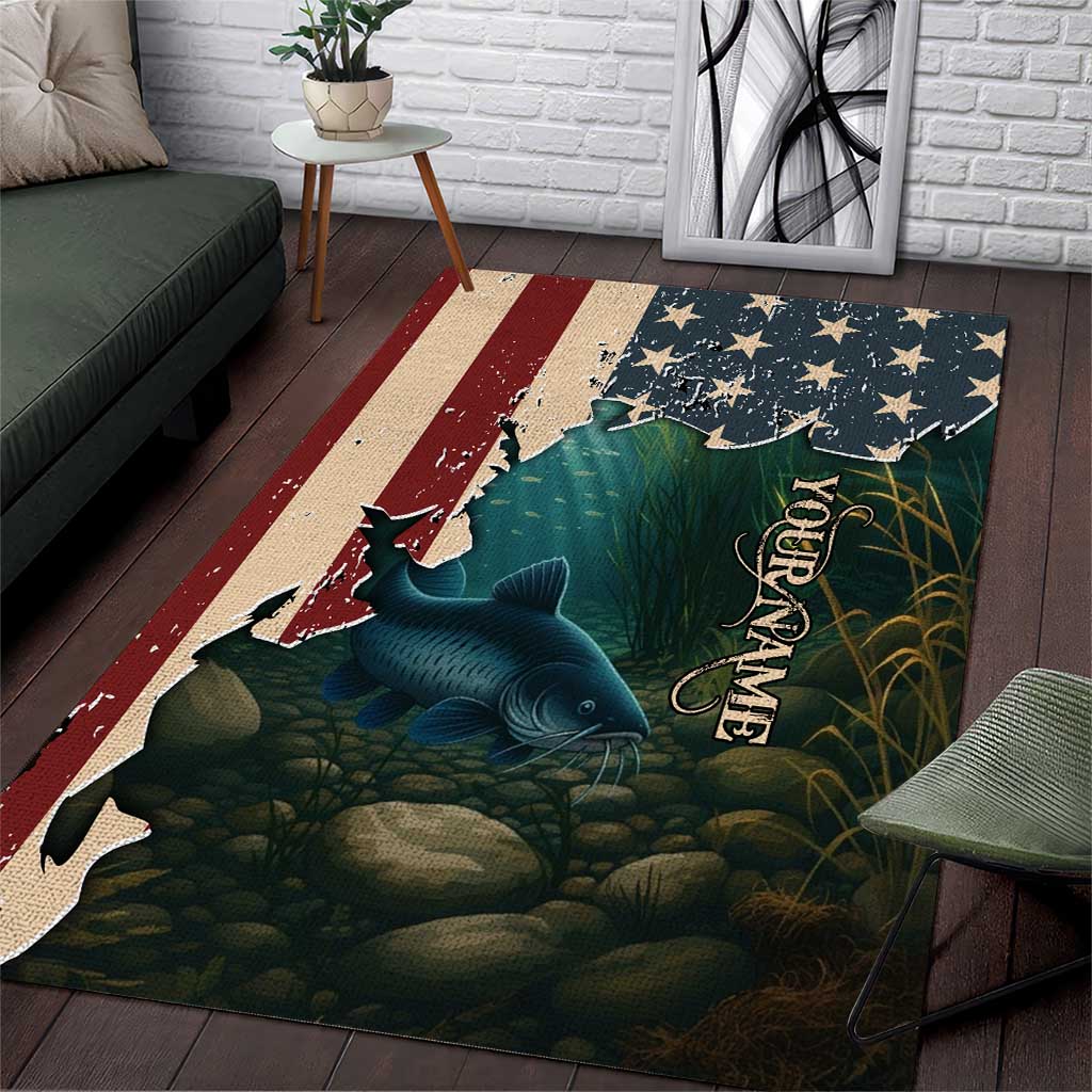 Catfish Fishing Area Rug with Underwater Scene and Distressed American Flag Background - Wonder Print Shop