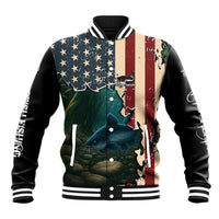 Catfish Fishing Baseball Jacket with Underwater Scene and Distressed American Flag Background - Wonder Print Shop