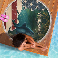 Catfish Fishing Beach Blanket with Underwater Scene and Distressed American Flag Background - Wonder Print Shop