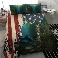 Catfish Fishing Bedding Set with Underwater Scene and Distressed American Flag Background - Wonder Print Shop