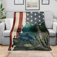 Catfish Fishing Blanket with Underwater Scene and Distressed American Flag Background - Wonder Print Shop