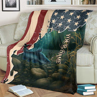 Catfish Fishing Blanket with Underwater Scene and Distressed American Flag Background - Wonder Print Shop