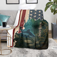 Catfish Fishing Blanket with Underwater Scene and Distressed American Flag Background - Wonder Print Shop