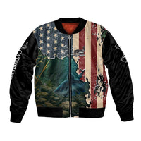 Catfish Fishing Bomber Jacket with Underwater Scene and Distressed American Flag Background - Wonder Print Shop