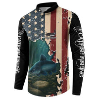 Catfish Fishing Button Sweatshirt with Underwater Scene and Distressed American Flag Background - Wonder Print Shop