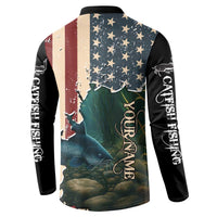 Catfish Fishing Button Sweatshirt with Underwater Scene and Distressed American Flag Background - Wonder Print Shop