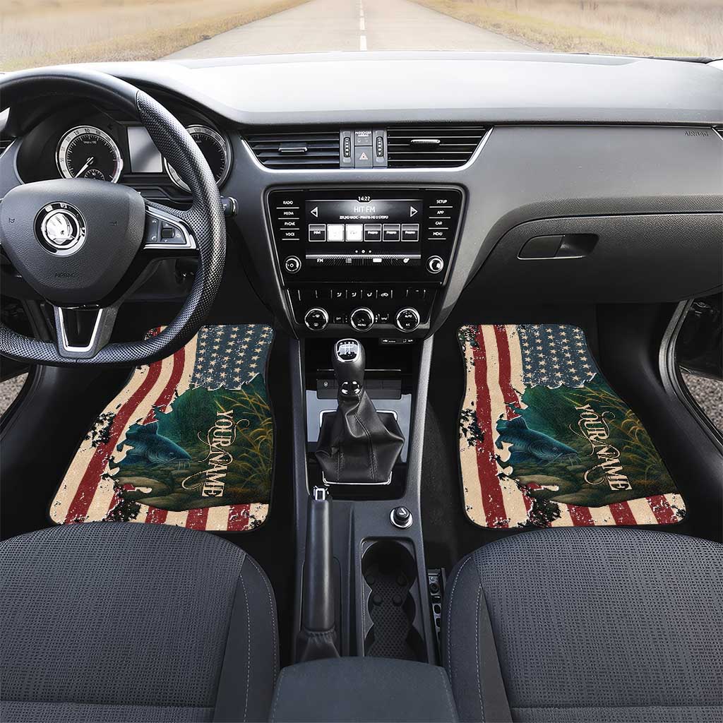 Catfish Fishing Car Mats with Underwater Scene and Distressed American Flag Background - Wonder Print Shop