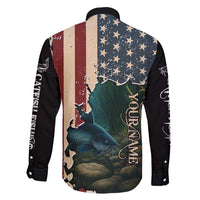 Catfish Fishing Family Matching Long Sleeve Bodycon Dress and Hawaiian Shirt with Underwater Scene and Distressed American Flag Background - Wonder Print Shop