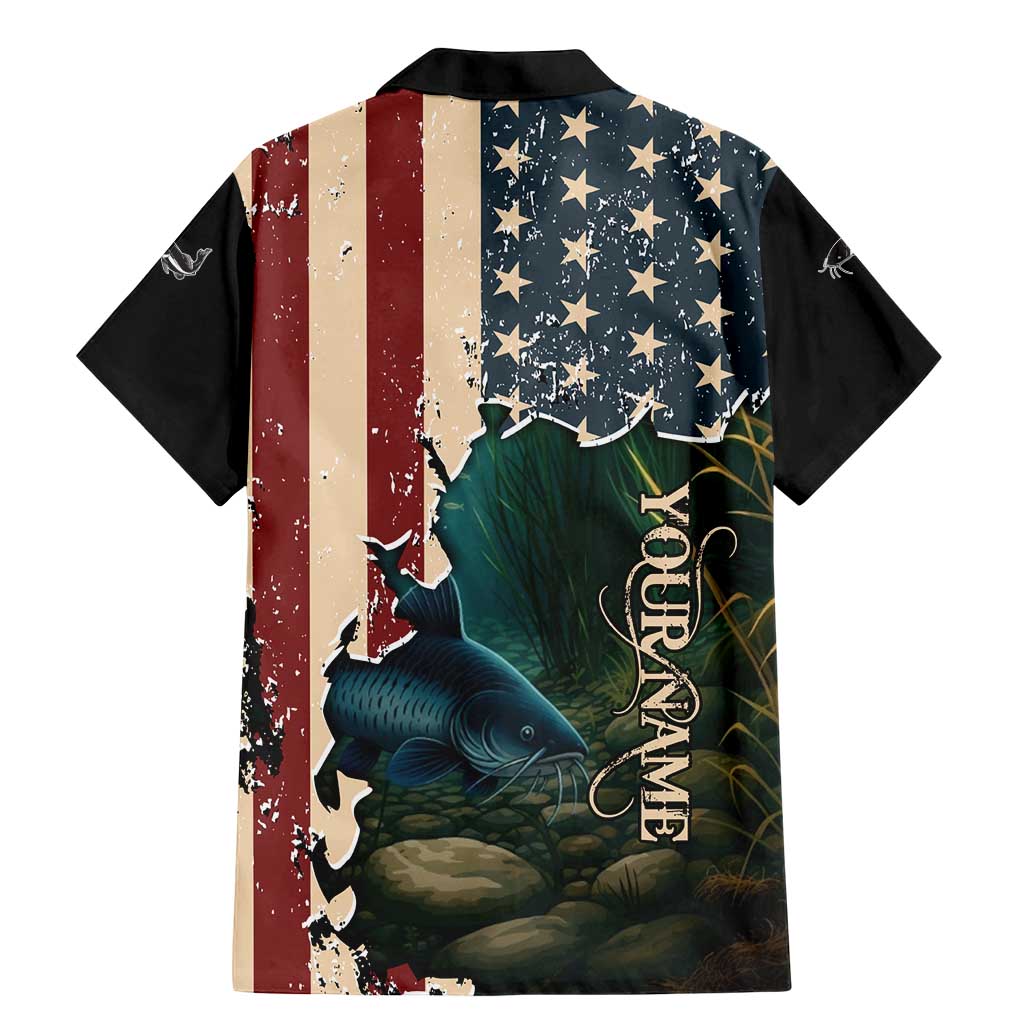 Catfish Fishing Family Matching Mermaid Dress and Hawaiian Shirt with Underwater Scene and Distressed American Flag Background - Wonder Print Shop