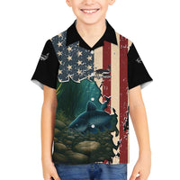 Catfish Fishing Family Matching Off Shoulder Maxi Dress and Hawaiian Shirt with Underwater Scene and Distressed American Flag Background - Wonder Print Shop