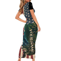 Catfish Fishing Family Matching Short Sleeve Bodycon Dress and Hawaiian Shirt with Underwater Scene and Distressed American Flag Background - Wonder Print Shop