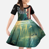 Catfish Fishing Family Matching Tank Maxi Dress and Hawaiian Shirt with Underwater Scene and Distressed American Flag Background - Wonder Print Shop