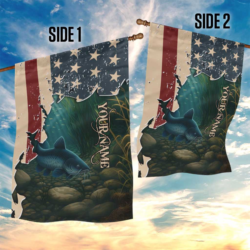Catfish Fishing Garden Flag with Underwater Scene and Distressed American Flag Background - Wonder Print Shop