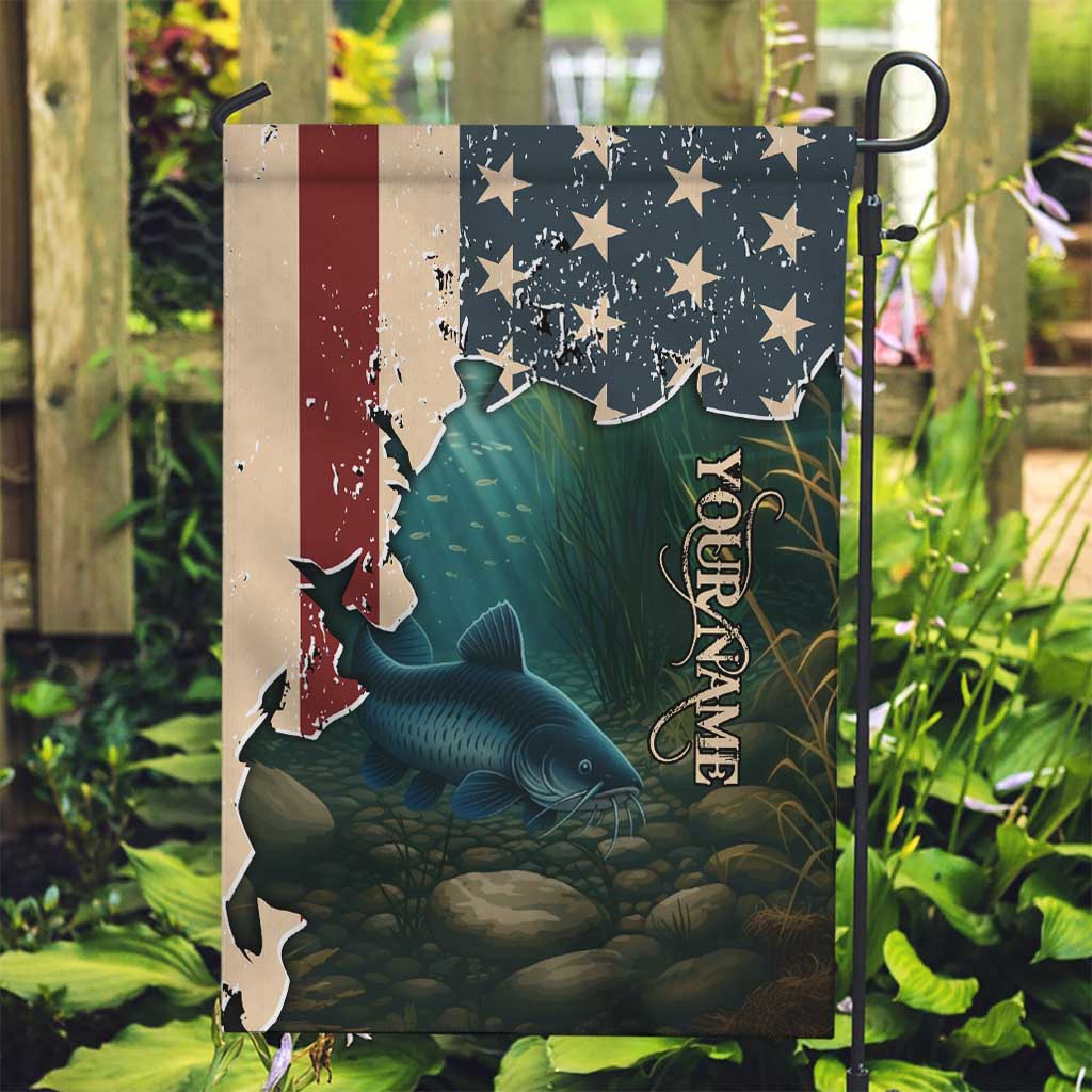 Catfish Fishing Garden Flag with Underwater Scene and Distressed American Flag Background - Wonder Print Shop