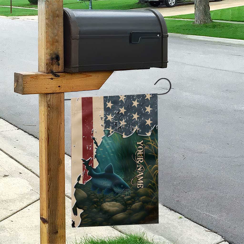 Catfish Fishing Garden Flag with Underwater Scene and Distressed American Flag Background - Wonder Print Shop