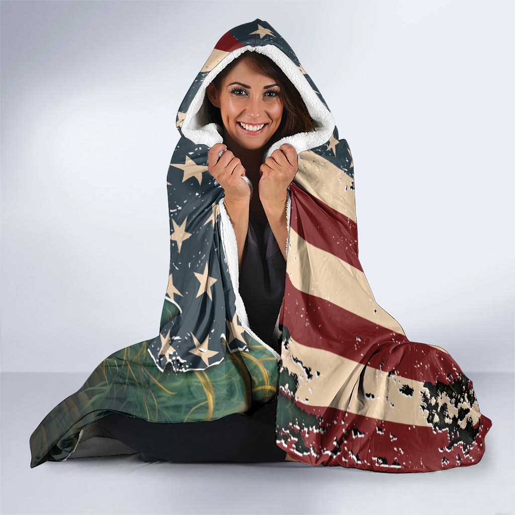 Catfish Fishing Hooded Blanket with Underwater Scene and Distressed American Flag Background - Wonder Print Shop