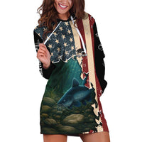 Catfish Fishing Hoodie Dress with Underwater Scene and Distressed American Flag Background - Wonder Print Shop