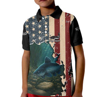 Catfish Fishing Kid Polo Shirt with Underwater Scene and Distressed American Flag Background - Wonder Print Shop