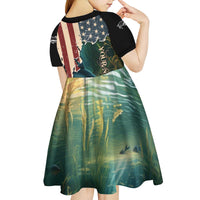 Catfish Fishing Kid Short Sleeve Dress with Underwater Scene and Distressed American Flag Background - Wonder Print Shop