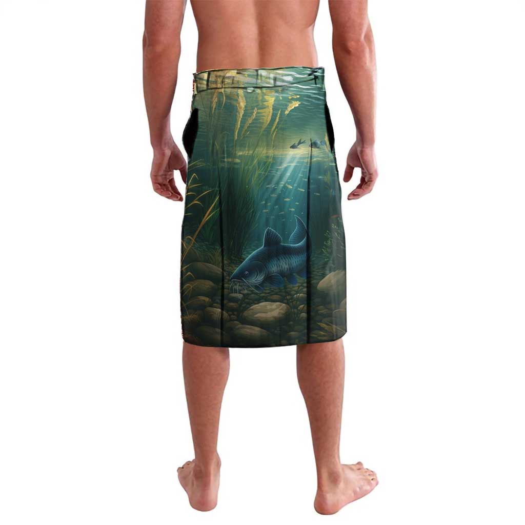 Catfish Fishing Lavalava with Underwater Scene and Distressed American Flag Background - Wonder Print Shop