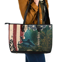 Catfish Fishing Leather Tote Bag with Underwater Scene and Distressed American Flag Background - Wonder Print Shop