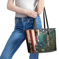 Catfish Fishing Leather Tote Bag with Underwater Scene and Distressed American Flag Background - Wonder Print Shop