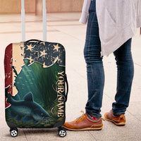 Catfish Fishing Luggage Cover with Underwater Scene and Distressed American Flag Background - Wonder Print Shop