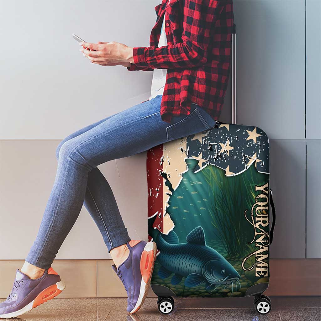 Catfish Fishing Luggage Cover with Underwater Scene and Distressed American Flag Background - Wonder Print Shop