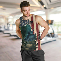 Catfish Fishing Men Tank Top with Underwater Scene and Distressed American Flag Background - Wonder Print Shop