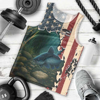 Catfish Fishing Men Tank Top with Underwater Scene and Distressed American Flag Background - Wonder Print Shop