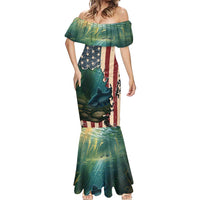 Catfish Fishing Mermaid Dress with Underwater Scene and Distressed American Flag Background - Wonder Print Shop