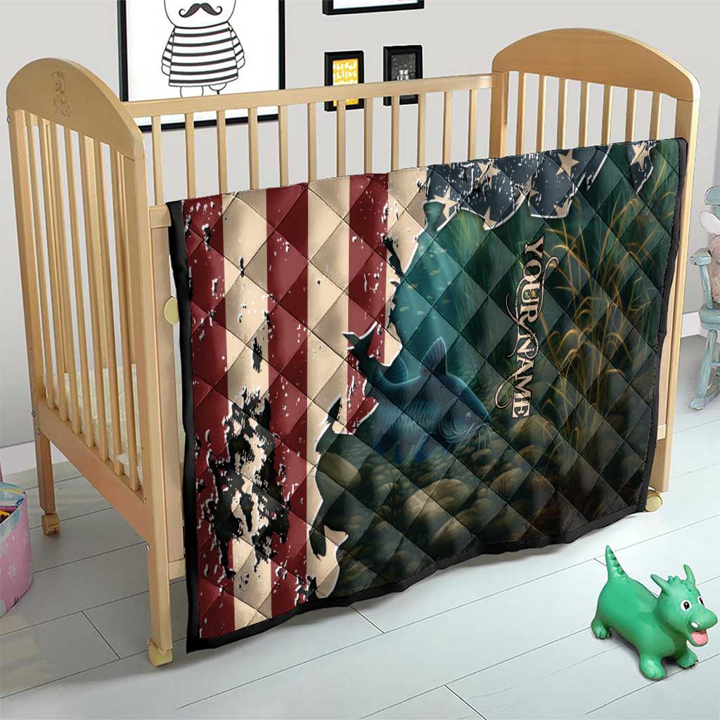 Catfish Fishing Quilt with Underwater Scene and Distressed American Flag Background - Wonder Print Shop
