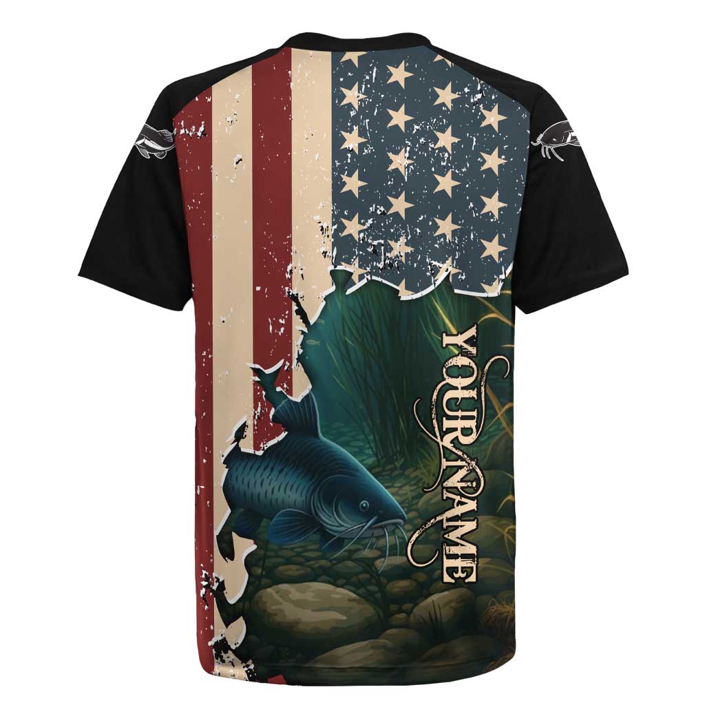 Catfish Fishing Rugby Jersey with Underwater Scene and Distressed American Flag Background - Wonder Print Shop